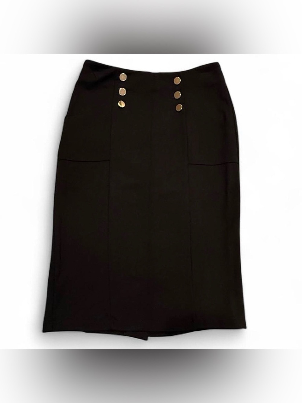 Elie Tahari Black Pencil Skirt with Gold Buttons
